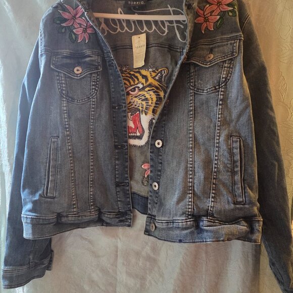 Toreid 2x jean jacket strechy tiger embellished new with tag - Picture 2 of 2